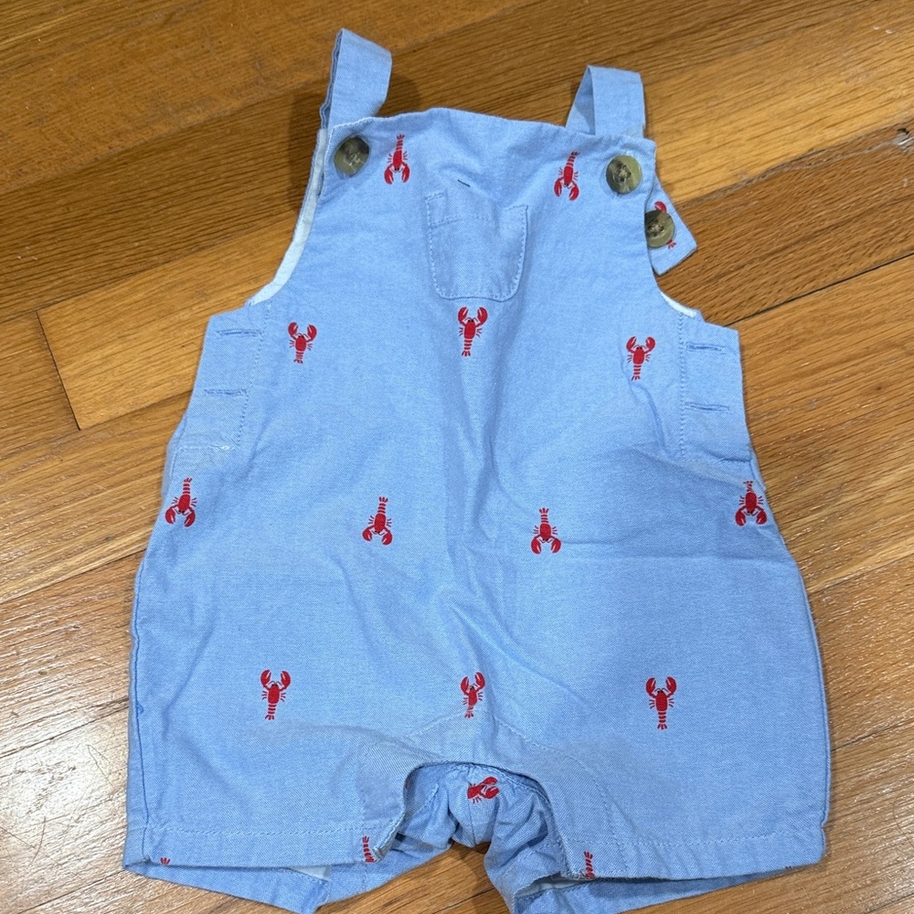Janie and Jack Blue Overalls with Red Lobster Print